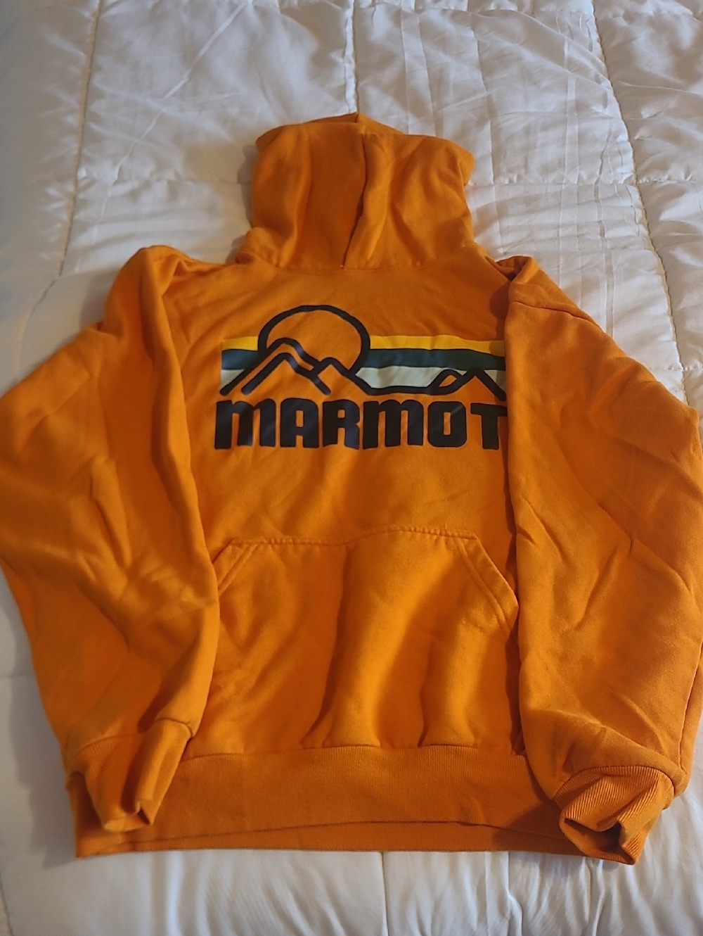 Marmot Bright Orange Pullover Hoodie with Graphic Logo